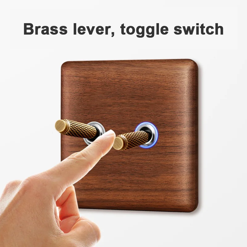 Wall-Light-Switch-With-Led-Indicator-Black-Walnut-Toggle-Switch-And ... image.