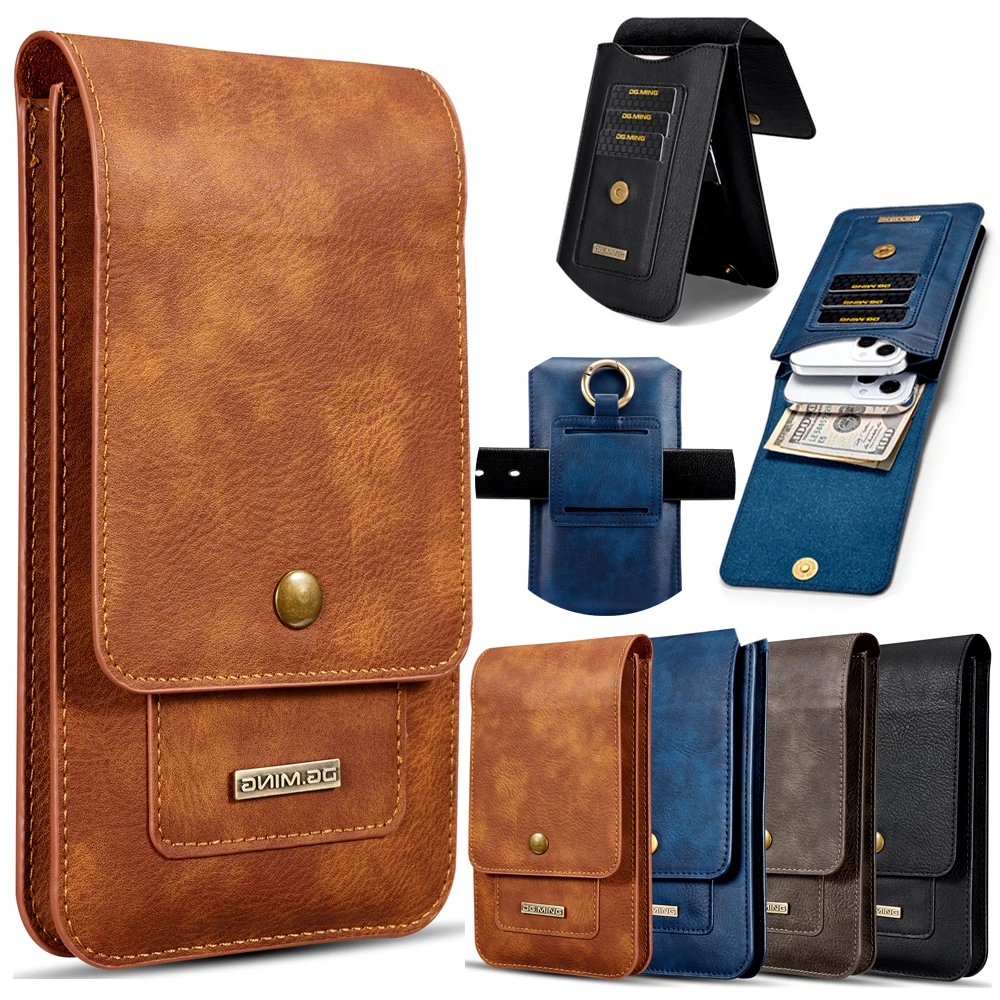Universal Leather Wallet Phone Case with Belt Clip - Holster Pouch for Outdoor Sports and Running