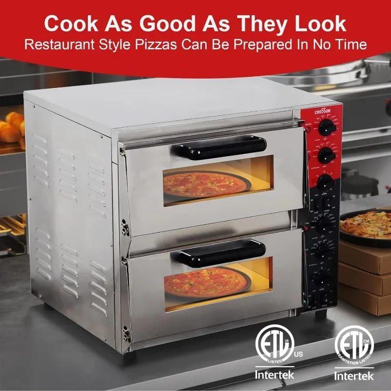 CROSSON ETL listed Commercial Double Deck 16 inch Countertop Electric Pizza Oven with pizza stone