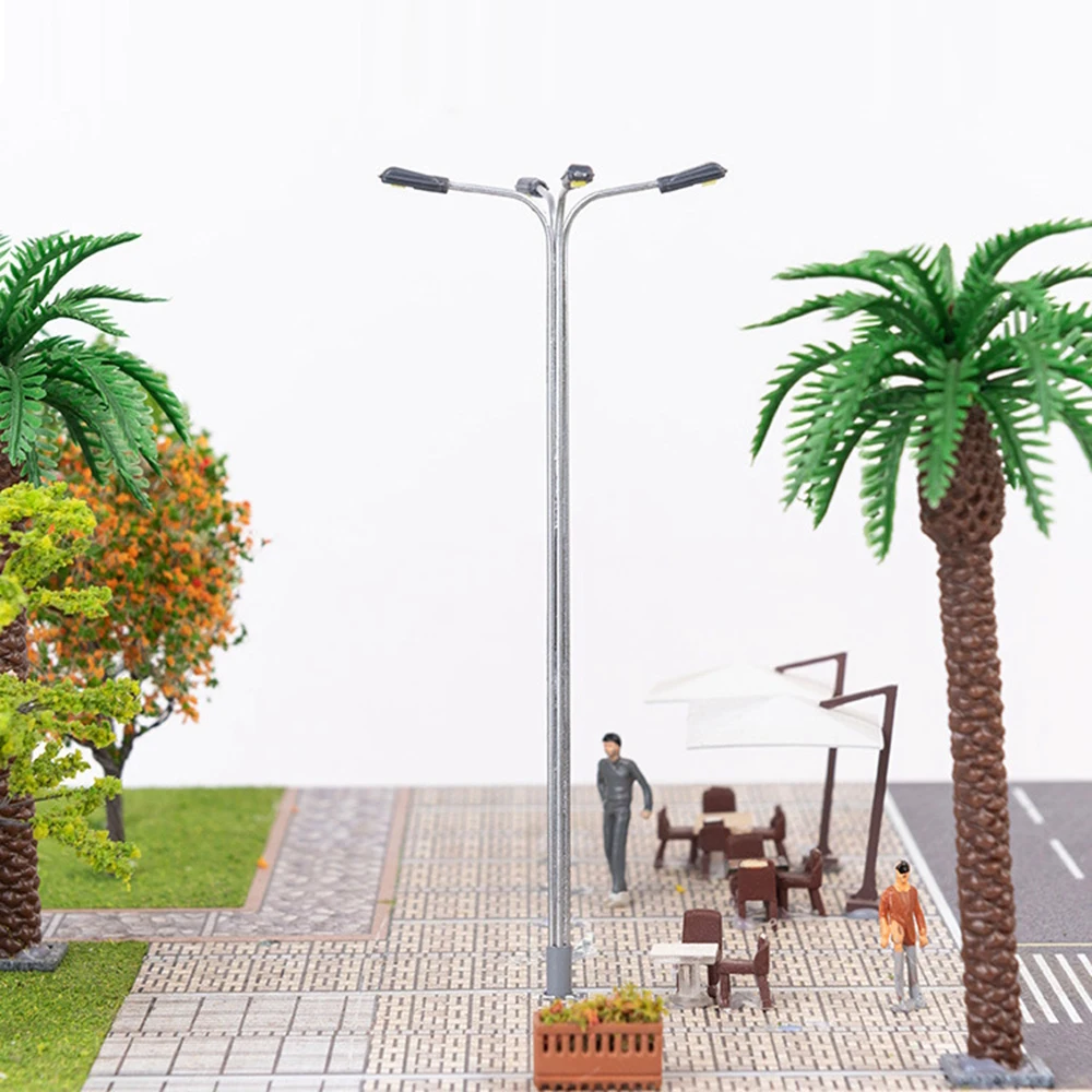 HO 체중계 미니어처 가로등 모델 철도 건축 램프 포스트, DIY LED 싱글, 2, 4 헤드 기차 레이아웃 램프, 1:75, 3V, 10 개