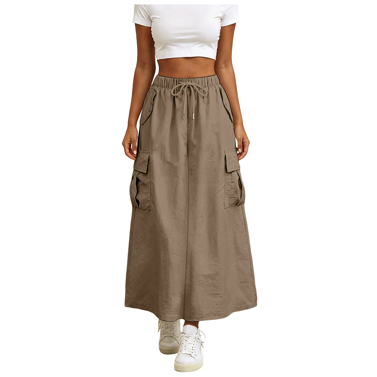 Women's Cargo Long Skirts High Waist Drawstring Multi Pockets Patchwork Long Skirt Versatile Daily y2k Harajuku Outfits 2