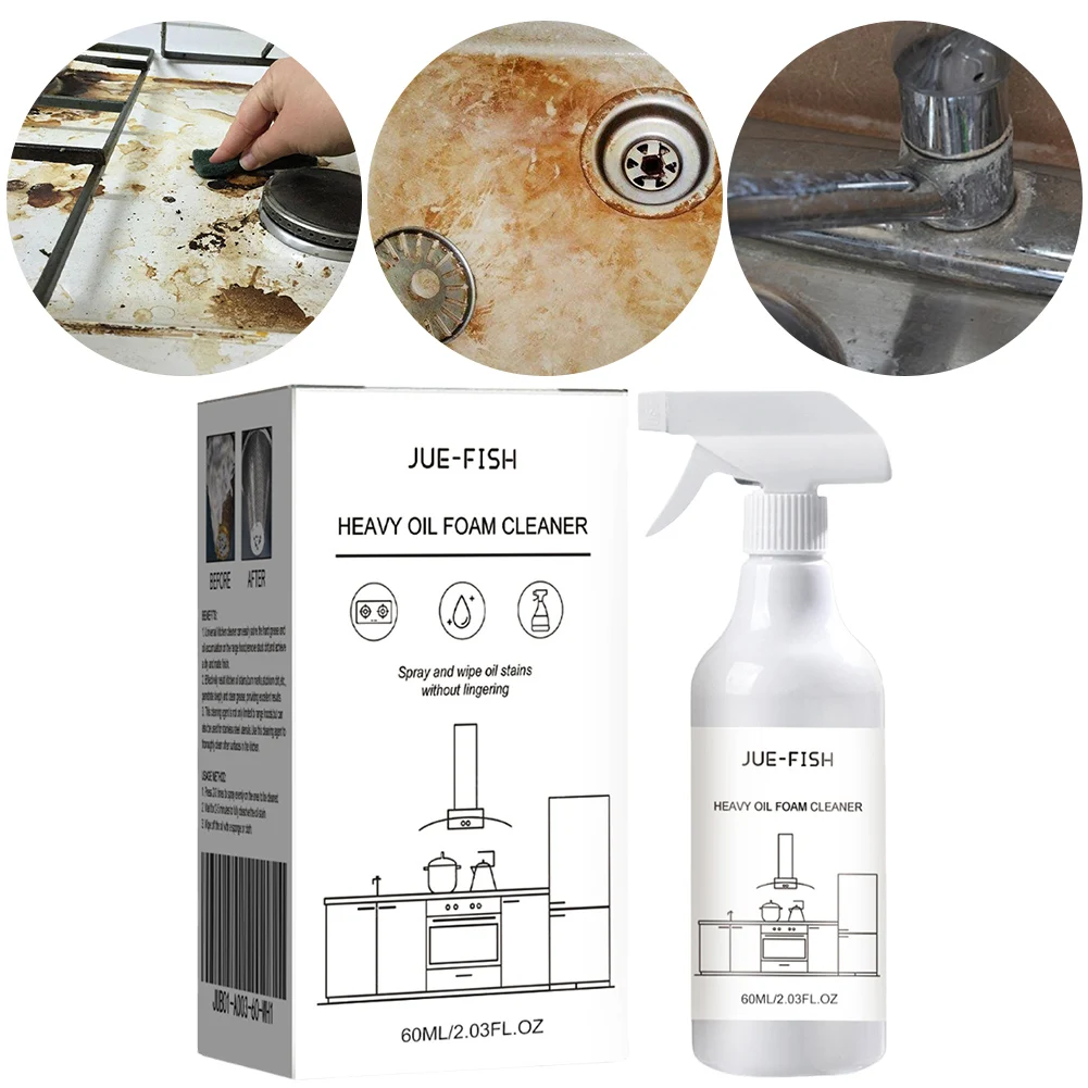 60ml Splash Foam Spray Multipurpose Heavy Oil Foam Cleaner w/ Sponge&Cloth Splash Spray Cleaner for Kitchen Oven Grills