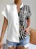 Women's Summer Tee Shirt Short Sleeve V Neck Single Breasted Floral Print Casual Slim Sexy Vintage T-shirt Female's Pullover Top