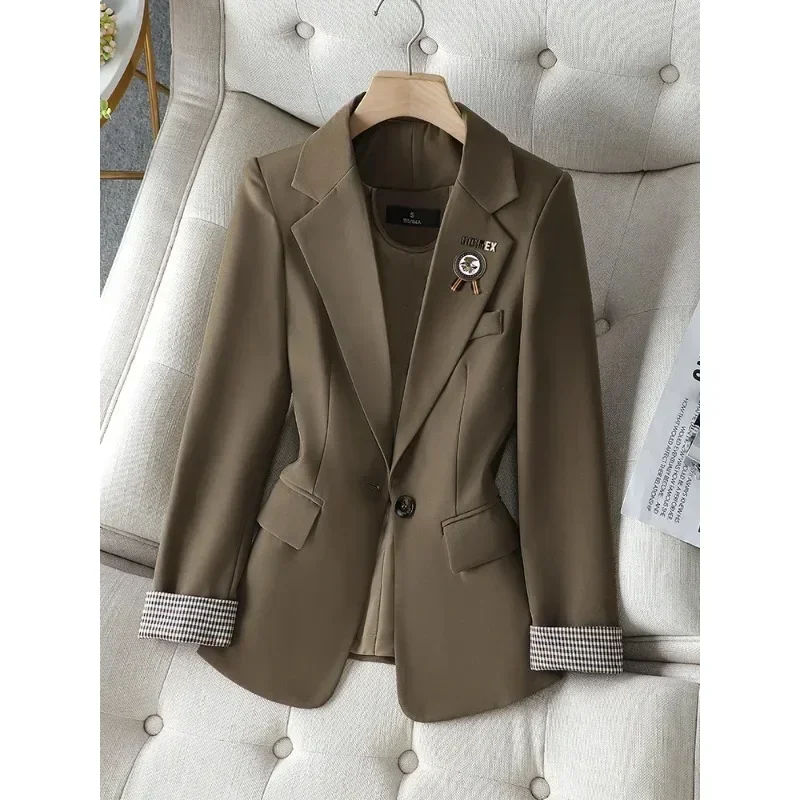 

Women Black Brown Khaki Casual Blazer Coat Spring Autumn Ladies Long Sleeve Single Button Solid Jacket Female