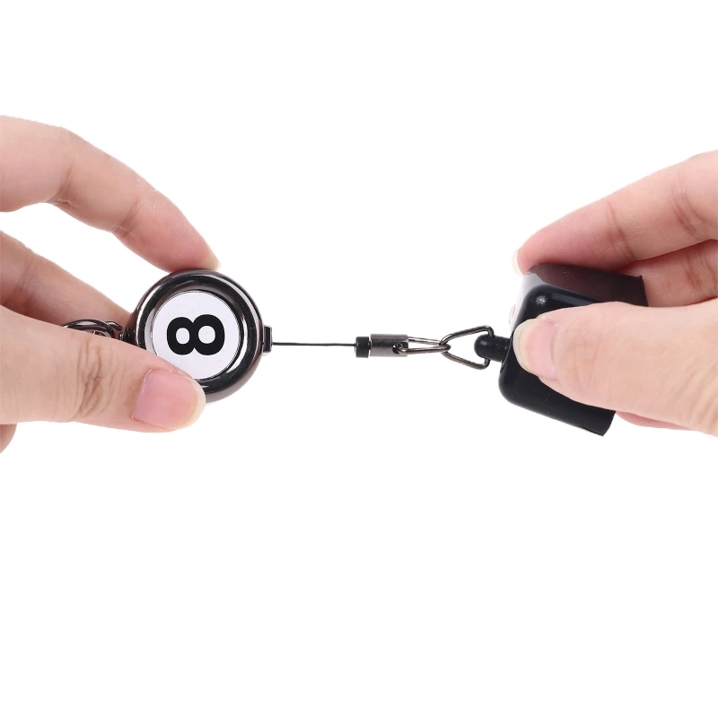 Lightweight Portable Metal + Rubber Retractable Billiards Chalk Holder Drawing Keys Chain Keyrings with Number 8 Practical Tool