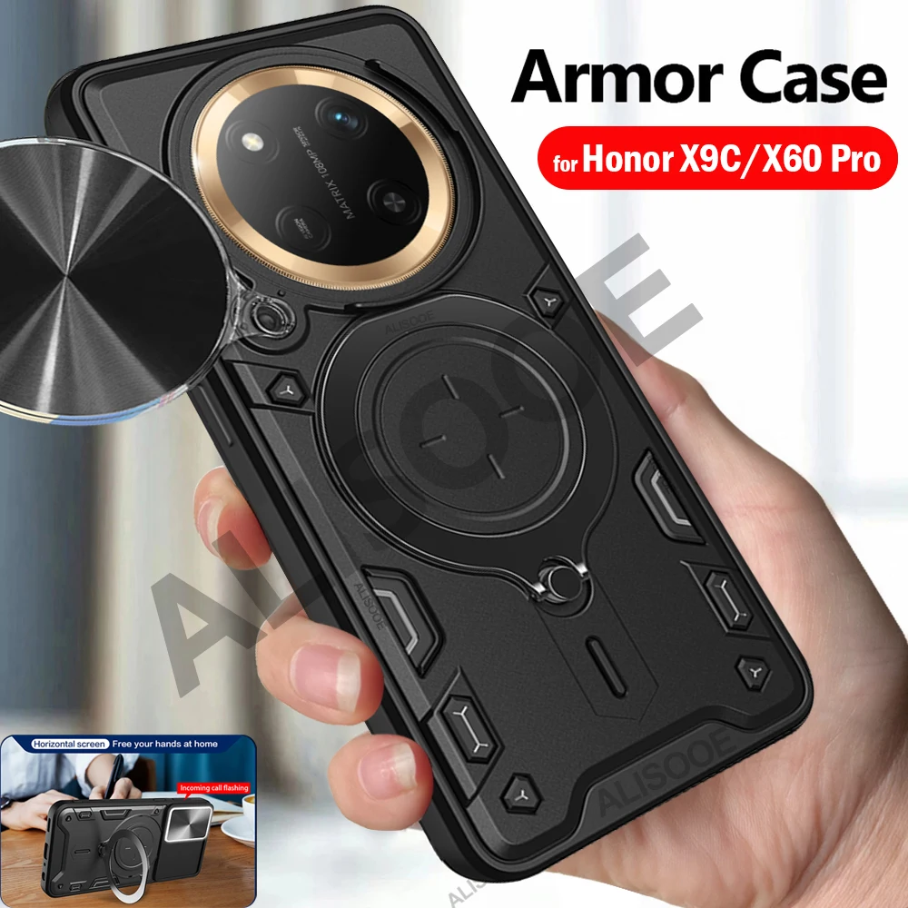 Durable Shockproof Armor Case with Slide Camera Cover and Ring Stand
