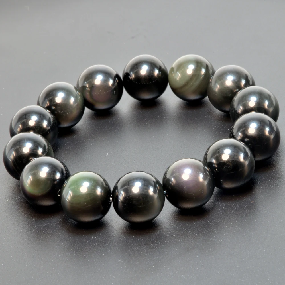 Natural Gem Bracelet Natural Colorful Sheen Obsidian Bracelet 16mm 10mm for Men Women Crystal Jewelry Yoga Healing Rosary Beads