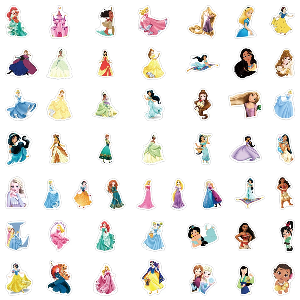 10/30/50/100pcs Mix Anime Disney Princess Cartoon Stickers Decal Scrapbook  Laptop Phone Water Bottle Waterproof Sticker Kid Toy