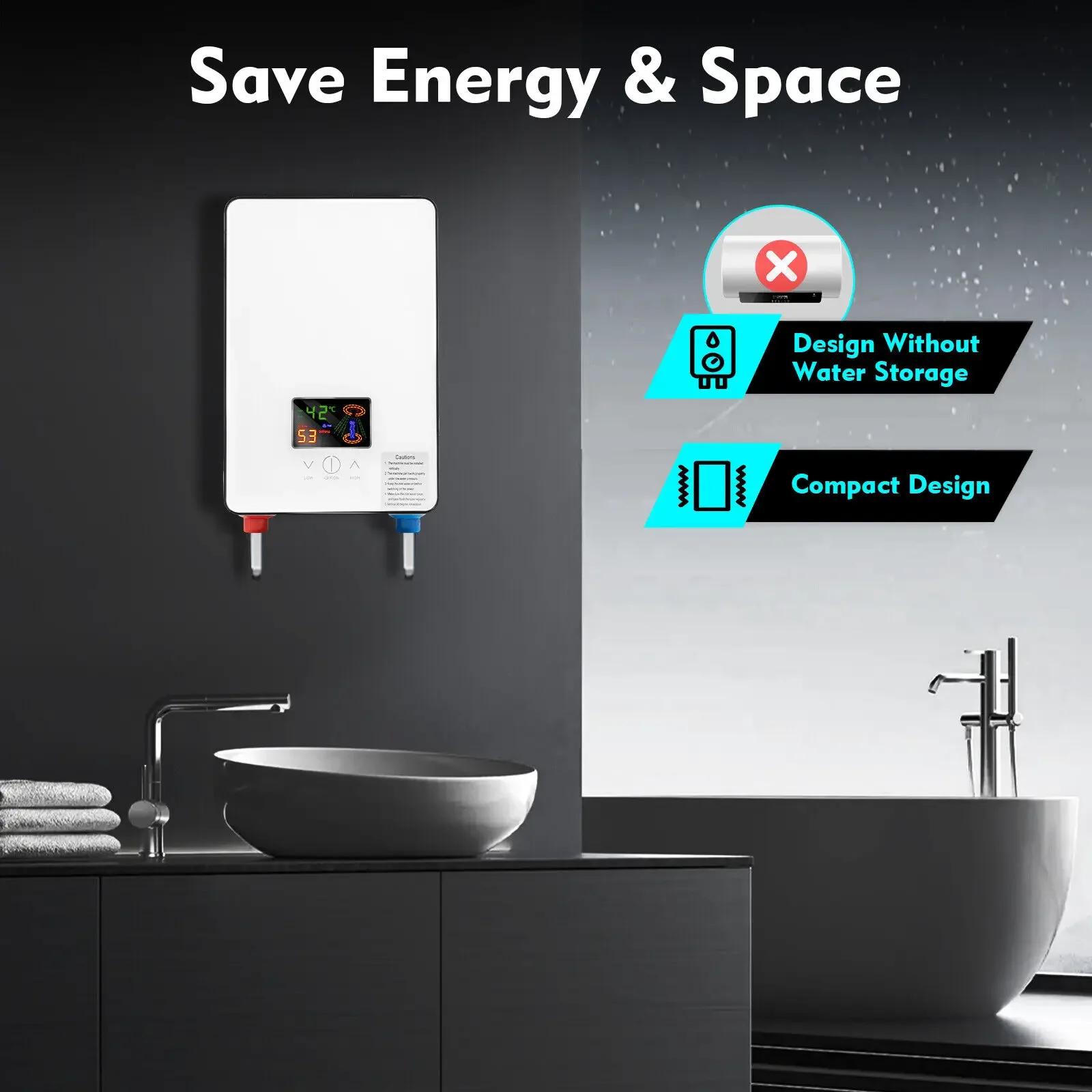 4500W 110V Energy-Efficient Instant Water Heater for Home, RV & Apartment Use, Complete with Shower Head