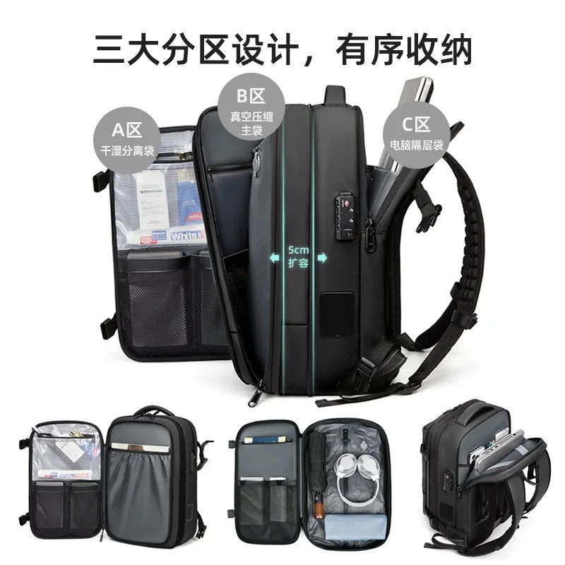 Zaino Ultra-Capiente per Affari e Casual, Borsa per Computer da Uomo, Zaino da Viaggio di Alta Gamma, Zaino Espandibile con Compressione Sottovuoto - immagine 2