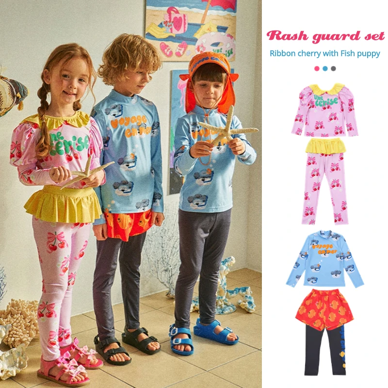 

Korean Kids Clothes Swimsuit For 2024 New Summer Baby Boys Girls Long Sleeve Swimwear Shirts Pants Shorts Children's Clothings