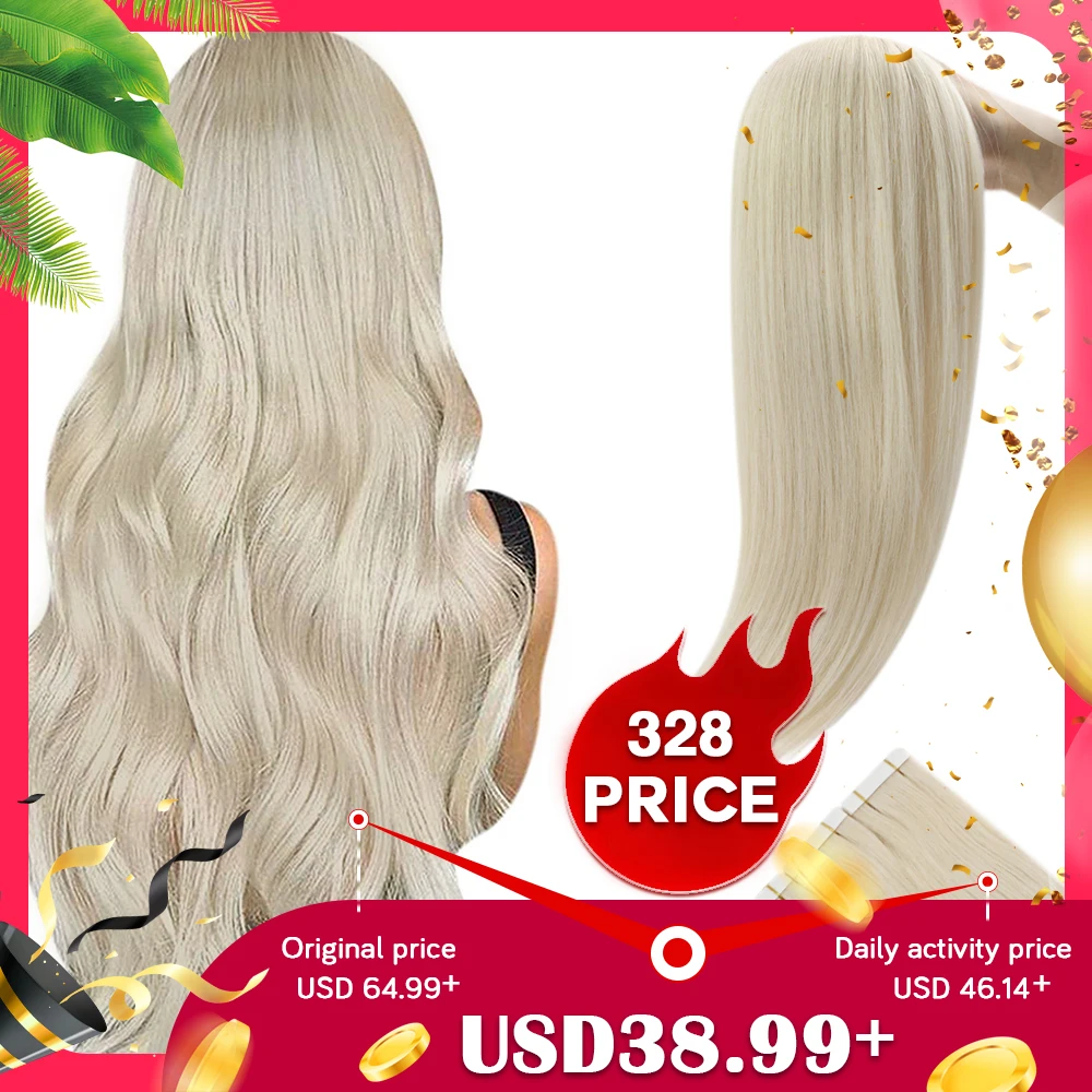 

[Last 12 Months] Ugeat Tape in Hair Extensions Virgin Hair 100% Real Human Hair 10A Grade Hair Extensions Tape Ins Pure Color