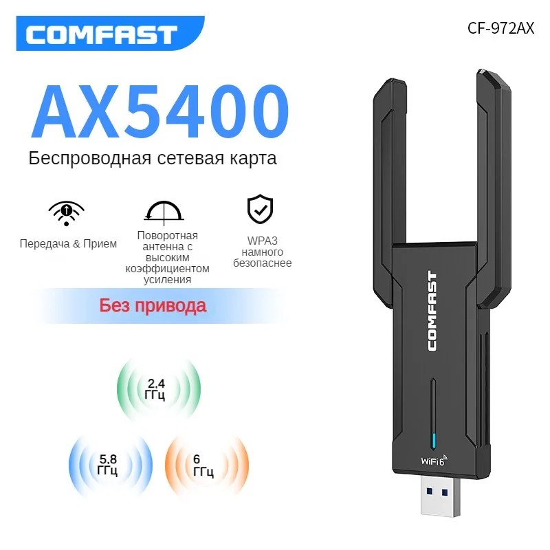 

AX5400 WiFi 6E USB Adapter Dongle Tri Band 2.4G/5G/6GHz USB3.0 WiFi 6 Network Card Antenna For Laptop Win10/11 Driver Free