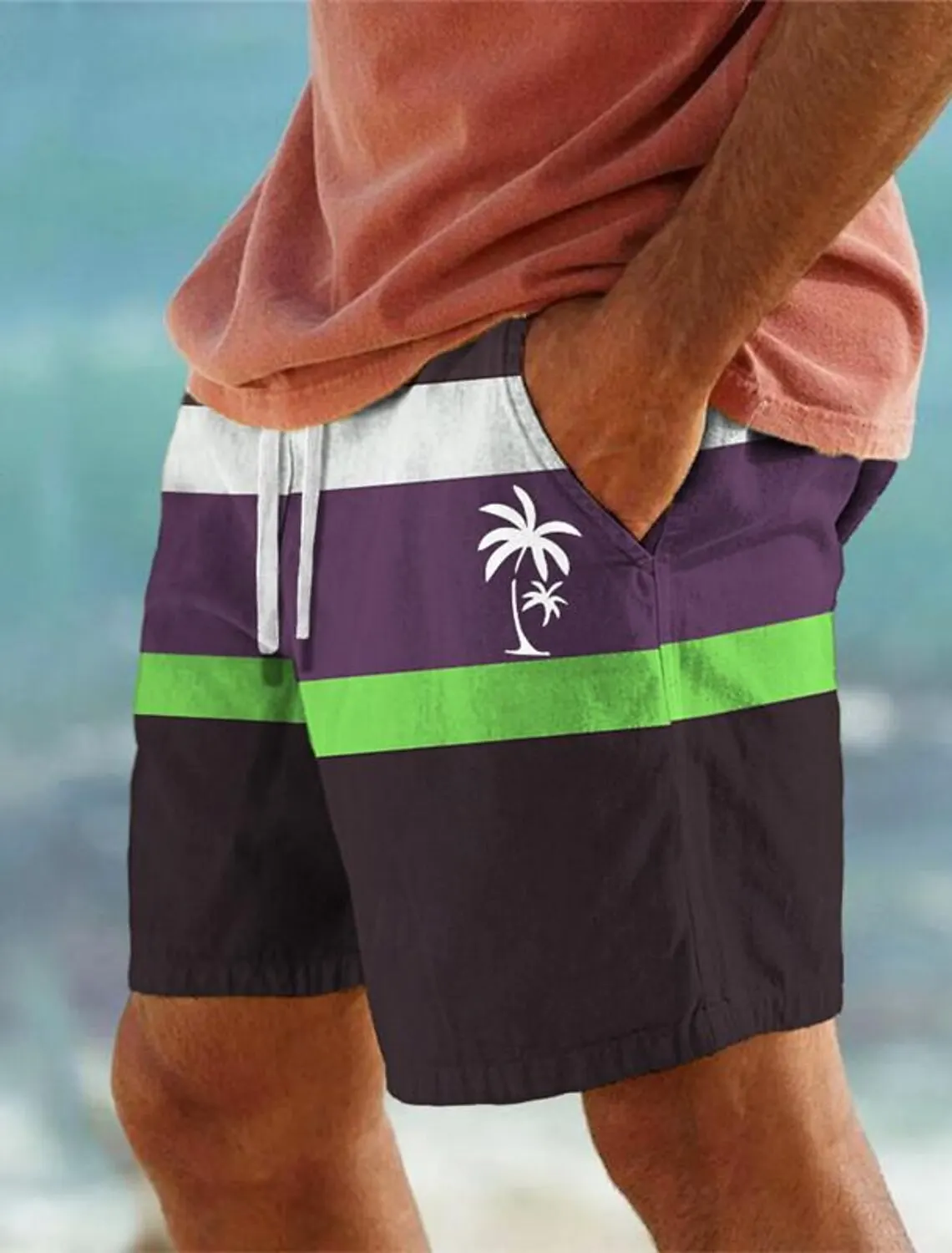 Stripe Palm Tree Men's Resort 3D Printed Board Shorts Swim Trunks Elastic Waist Drawstring Aloha Hawaiian Style Holiday Beach 3