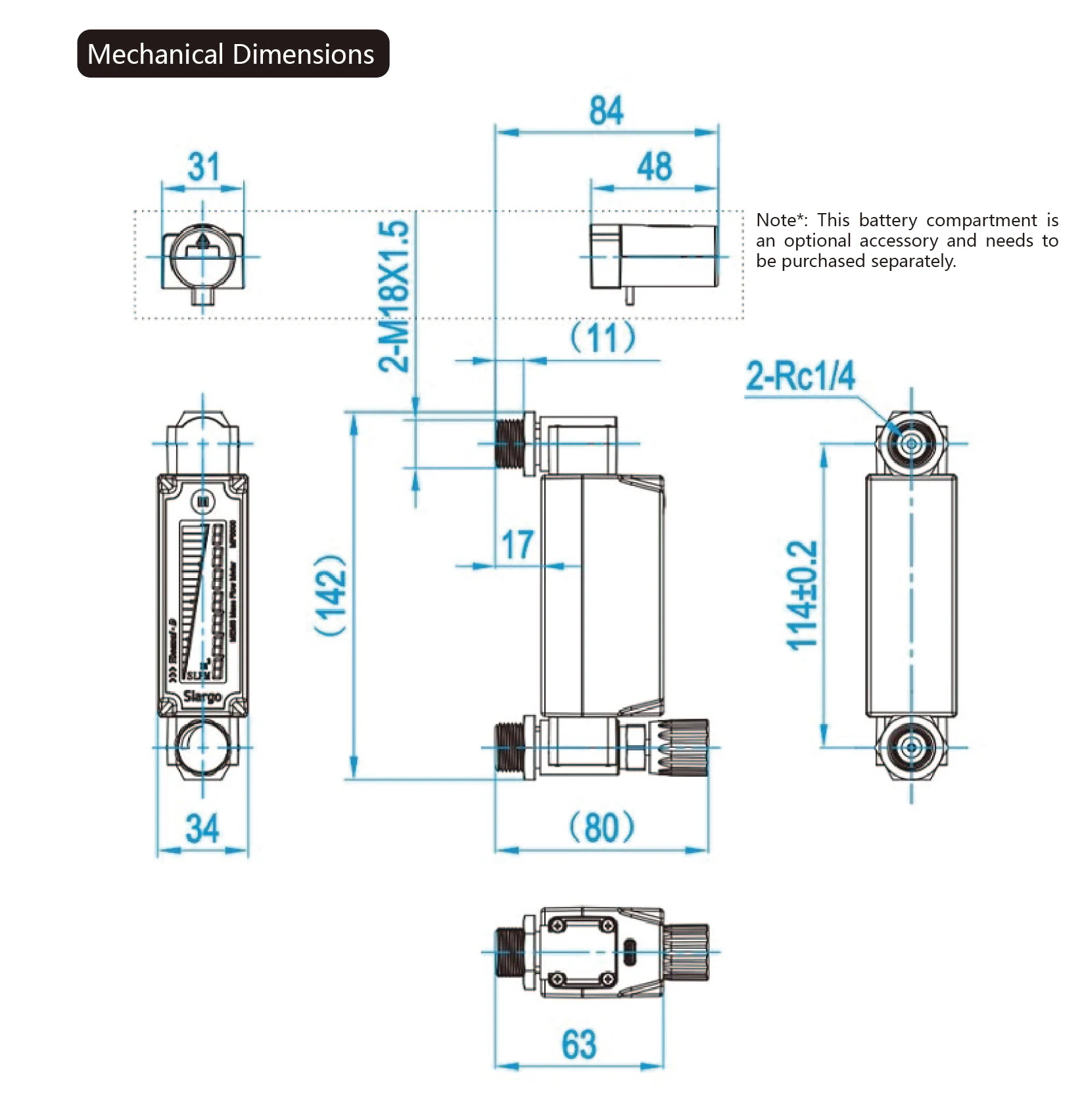 MEMS Digital Rotameter MF6600 Gas Flow Meter LCD Display RS485 Adjustable Mass F