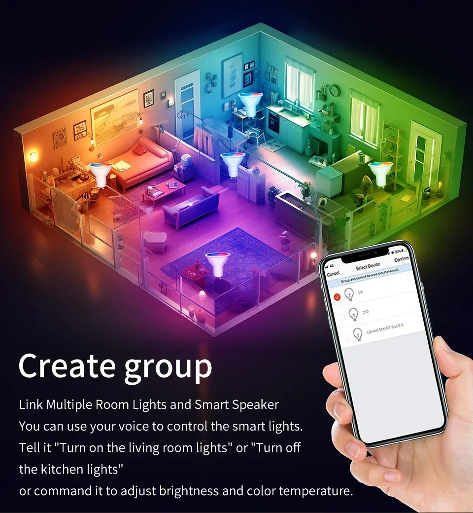 Description Picture 5 of item5/7/9W GU10 WiFi Smart Bulb RGB Colour Dimming 2700-6500K Eye Protection Cozylife APP Control Alexa Google Home Indoor Lighting