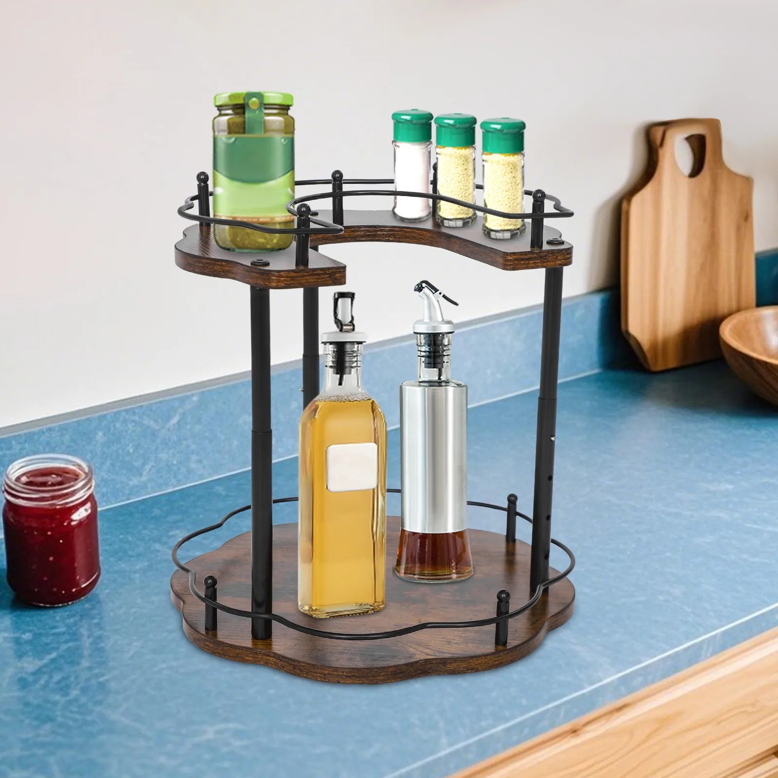 Spice Organizer Rack, Height Adjustable Rotating Spice Organization for Cabinet, Seasoning Organizer Adjustable Height