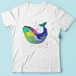 Summer Watercolor Whale Graphic Unisex T - Shirt - White Short Sleeve Casual Tee - L (2)