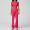 Women  Yoga Set 2PCS Workout Set Sportswear Gym Clothing Fitness Long Sleeve High Waist Leggings Cycling Shorts Sports Suits 4