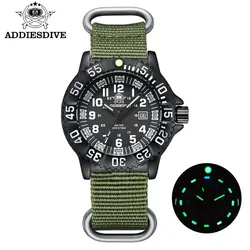 ADDIESDIVE Men's Waterproof Military - Style Sports Watch with Luminous Nylon Strap (050 nylon army green)