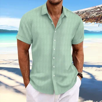 Summer Men's High-quality Striped Short Sleeved Shirt, New Luxury Fashion, Business Casual Beach Breathable Cool Top 3
