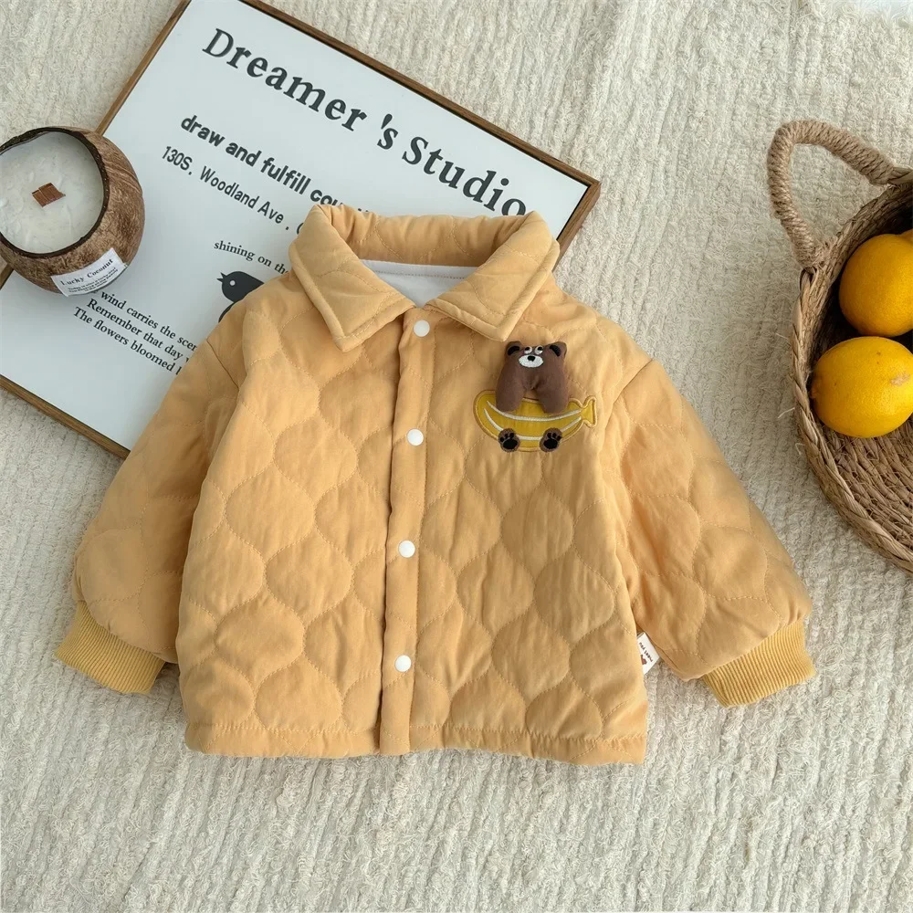 Winter New in Kids Baby Boys Warm 3D Cartoon Bear Top Outwear , Infant Toddler Pure Cotton Lining Jacket Coat 3M-3Y