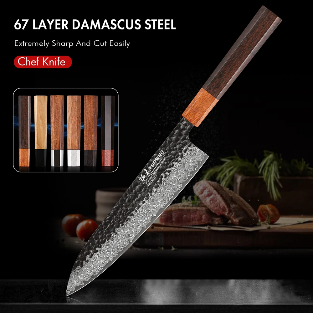 

TURWHO 8-inch Japanese Hand Forged Chef Knife Damascus Steel Kitchen Knives Handmade Cleaver Slicing Meat Utility Cooking Tools