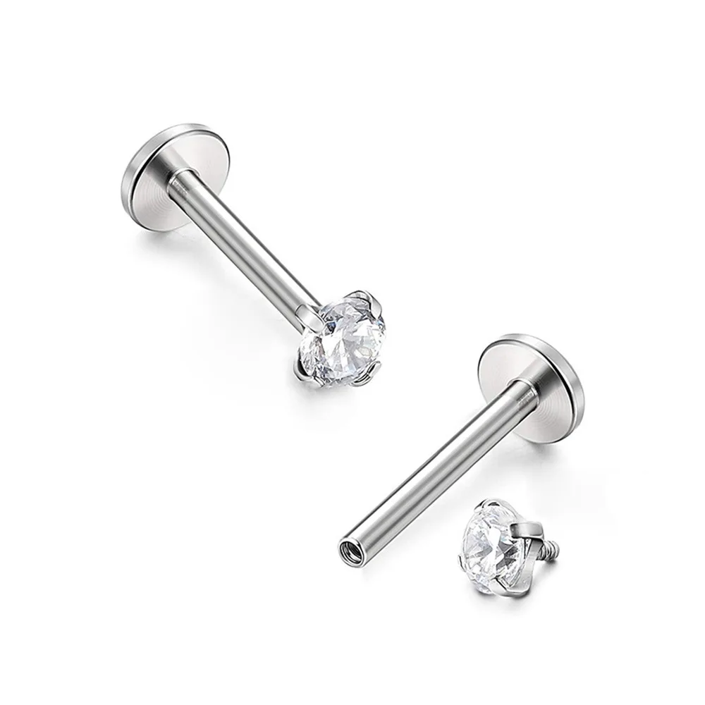 16G Stainless Steel Labret Lip Ring Piercing CZ Zircon Earring 6/8/10MM 6 Pcs/Lot