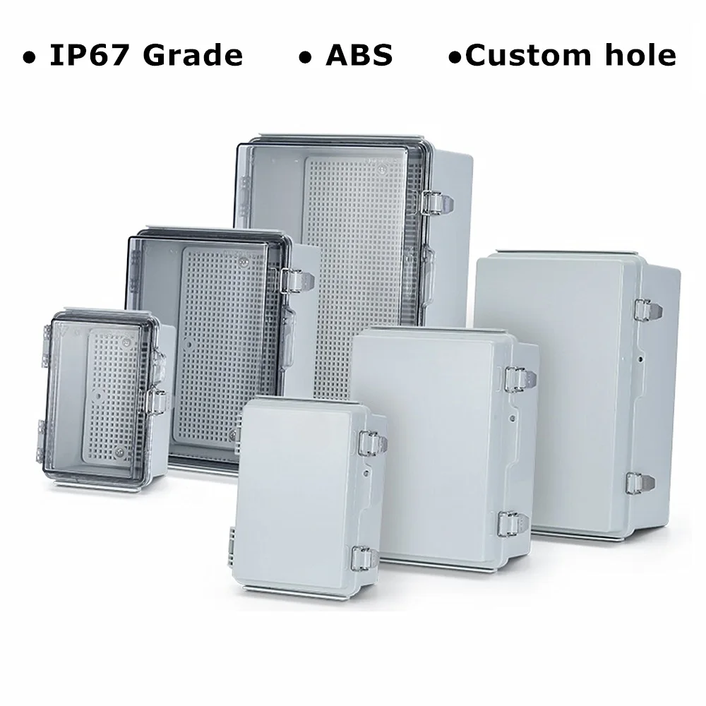 Abs Plástico Instrumento Dobradiça Case Tampa Transparente Ip67 Impermeável Capa Cinza Gabinete Caixa de Construção ao ar Livre Eletrônico