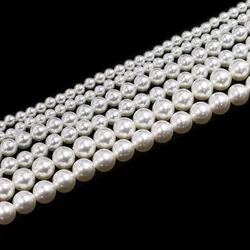 Elegant White & Pink Round Imitation Pearl Beads for DIY Jewelry - 15 Strand (White)