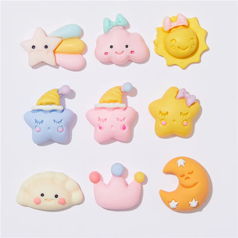 

10pcs Cartoon Rainbow Star Cloud Moon Flatback Stone Figurine Resin Cabochons Scrapbooking Supplies DIY Jewelry Hairpin Craft