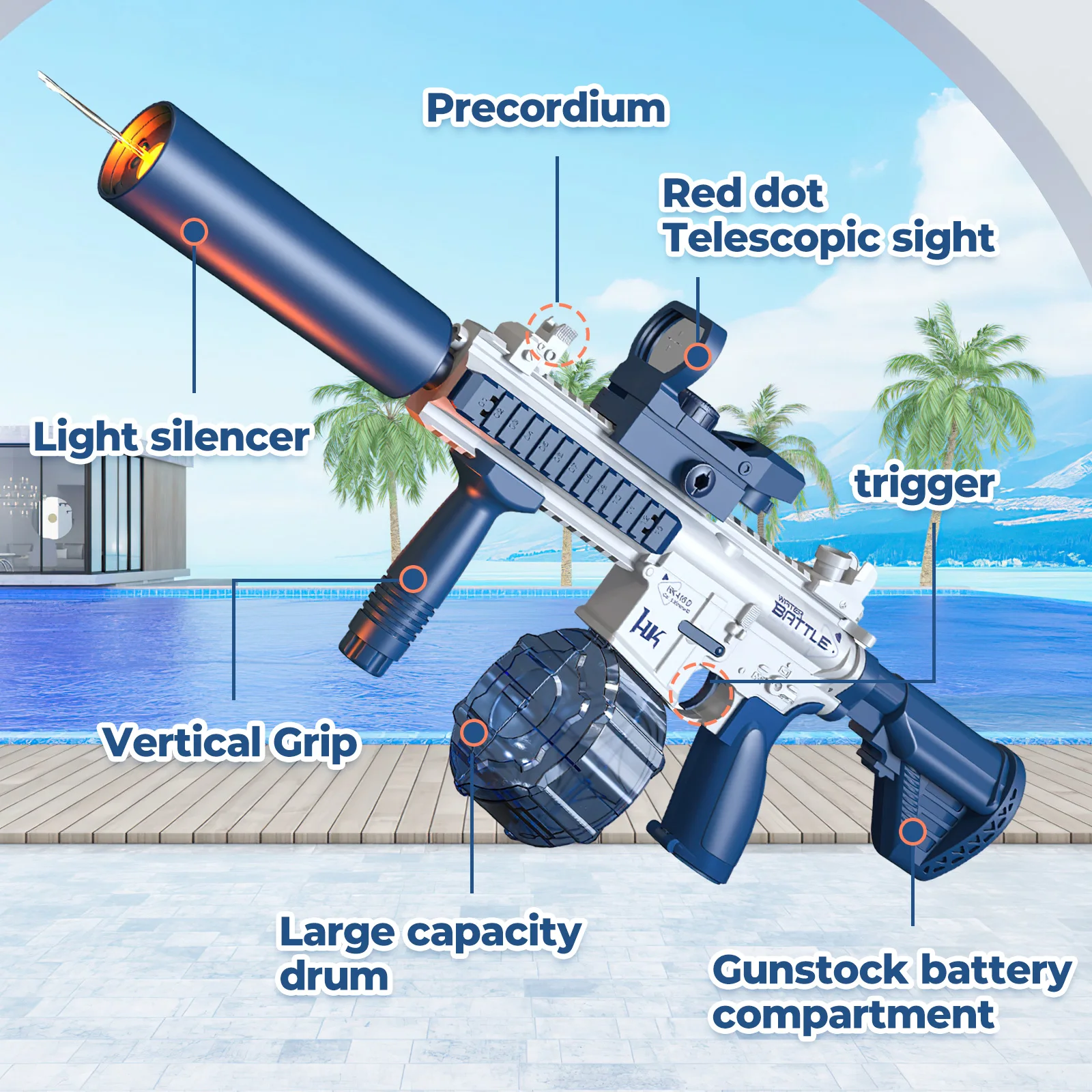 M416 Water Gun Electric Automatic Airsoft Pistol Spurt Fire Water Guns Swimming Pool Beach Party Game Outdoor Water Toy for Kid 2