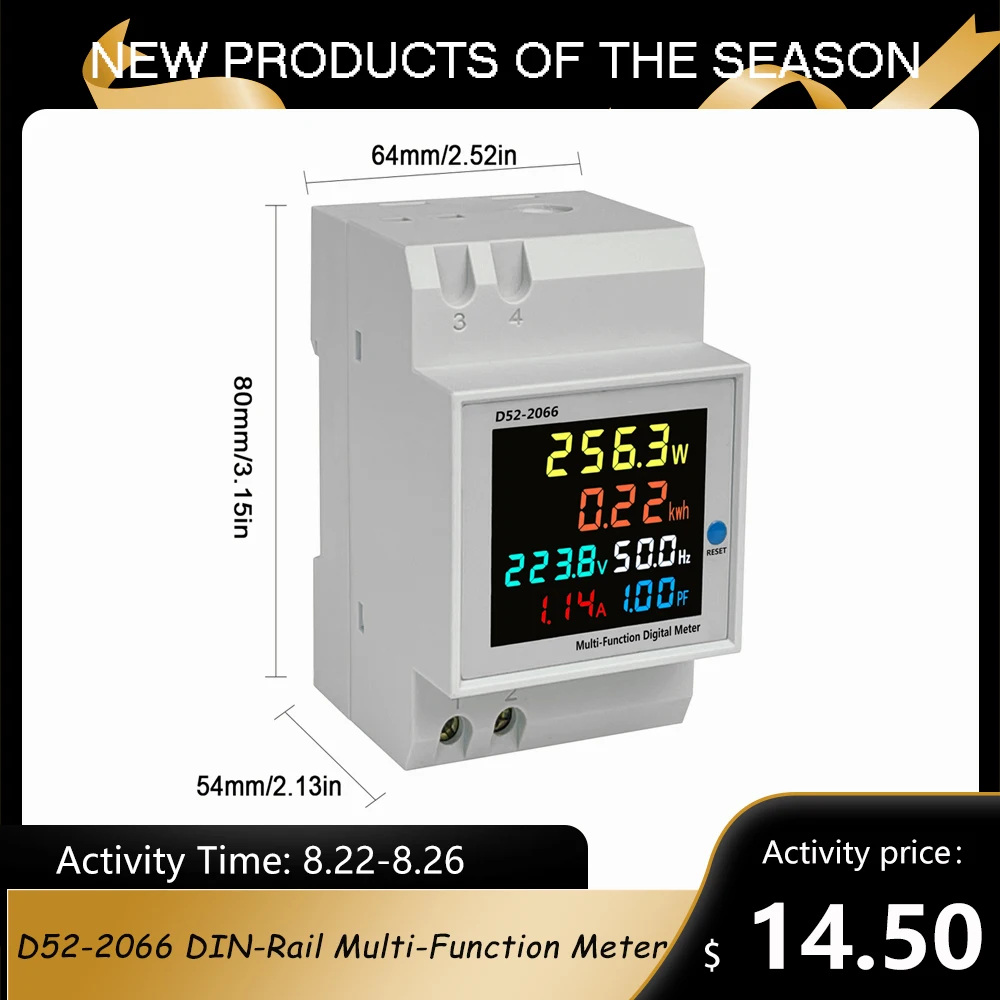 D522066 Dinrail Multifunction Meter Colorful Lcd Display Voltage