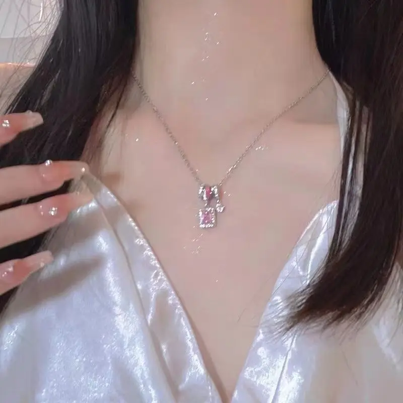 Fashion Sparkling Zircon Cherry Blossom Pendant Necklaces Pink Crystal Star  Flower Choker Clavicle Chain Lady Party Jewelry Gift - AliExpress