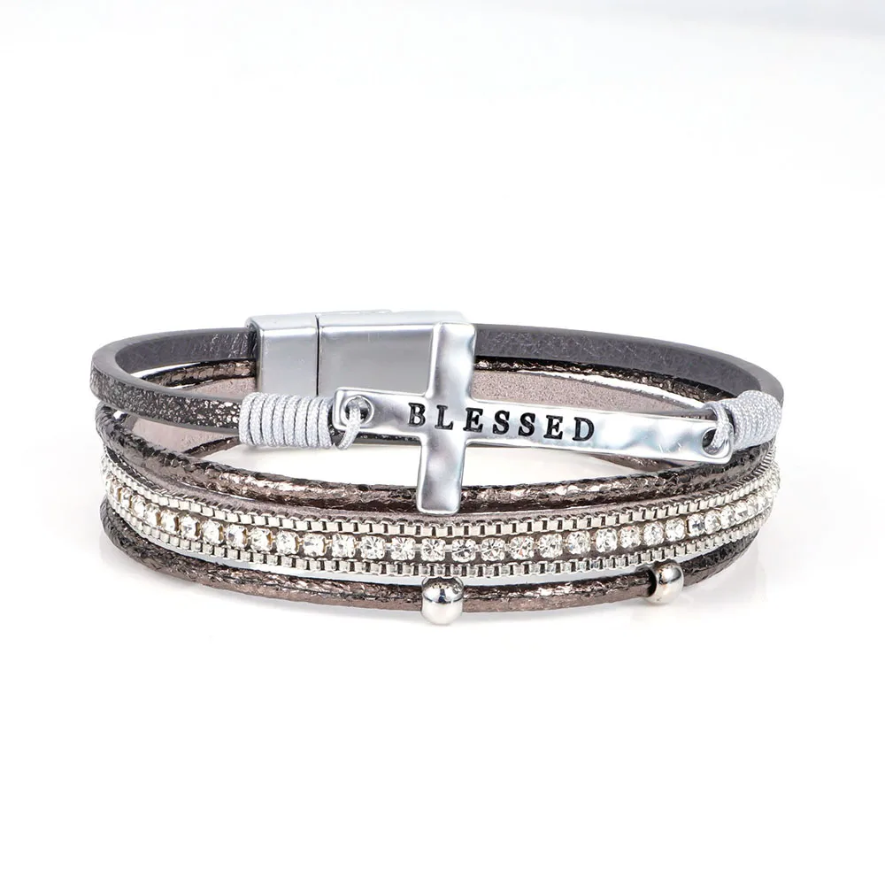 Faith Cross Leather Bracelet