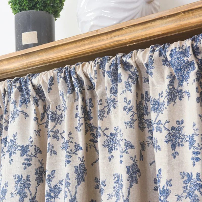 Window Curtain Valance Rod Pocket American Rustic Korean Living Room Bedroom Vintage Floral Print Cotton Linen Blackout Curtains window curtains tie valance curtain