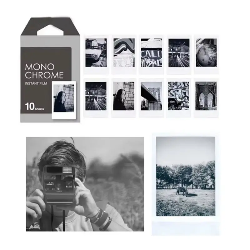 AM-For Fujifilm For Instax Mini 흑백 즉석 카메라 필름:Instax Mini 프린터용 흑백 인화지(10매)