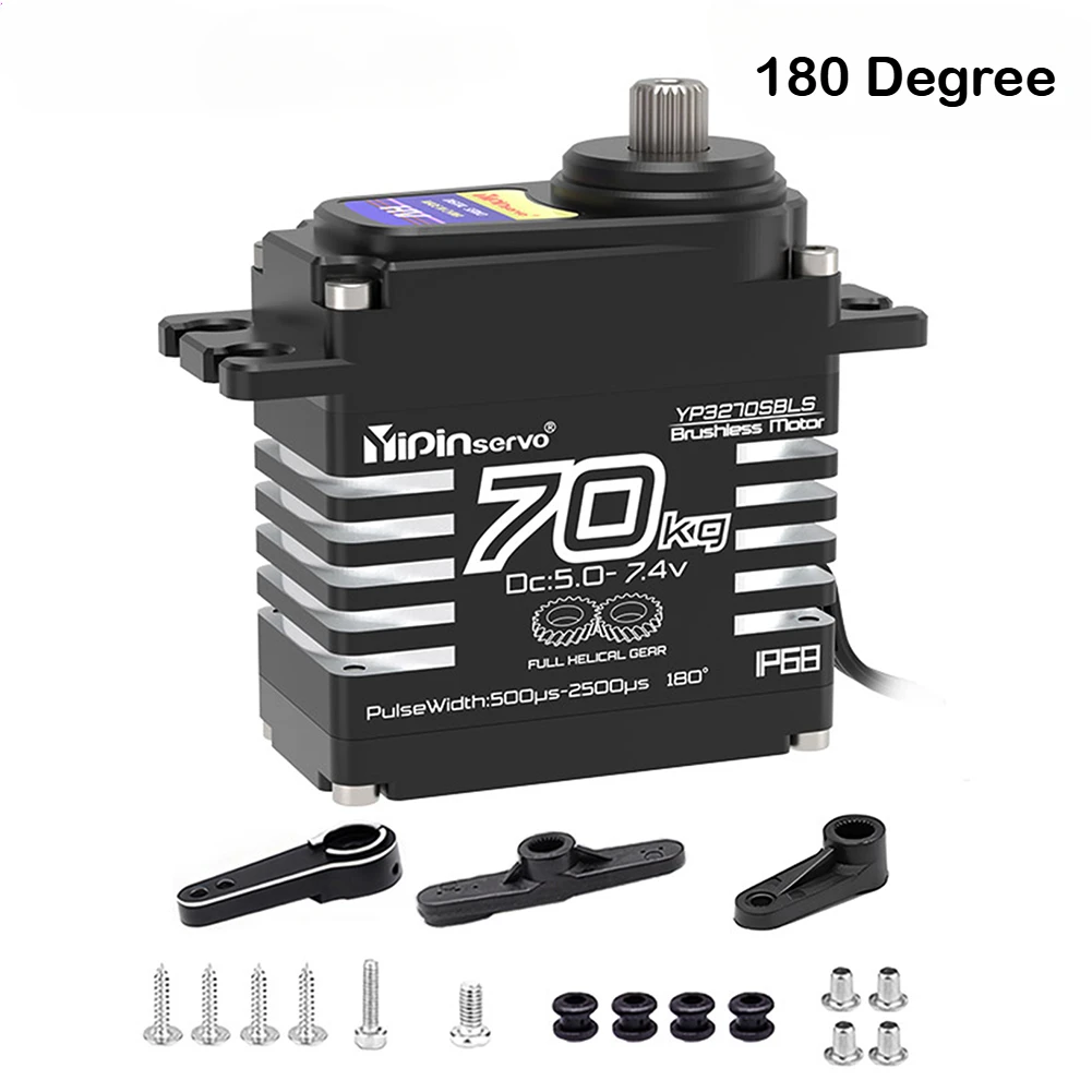 Servo RC Brushless 70kg IP68 180°/270° Engrenage Acier Hélicoïdal