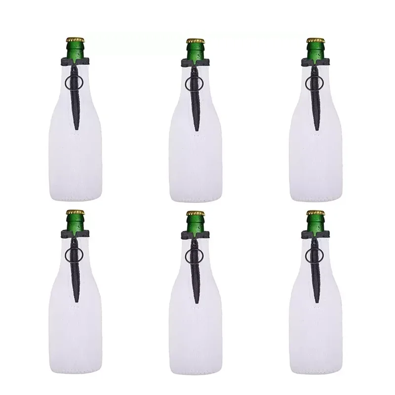 

Single Sublimation Blank White Insulated Neoprene Beer Cover Bottle Cooler Sleeve With Zipper Thick Home Bar for Diy Logo