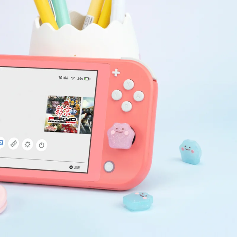 스타 고스트 투명한 반짝이 조이스틱 실리콘 엄지 스틱 그립 캡 Nintendo Switch Oled NS Lite Joy-con Bling Soft Cover
