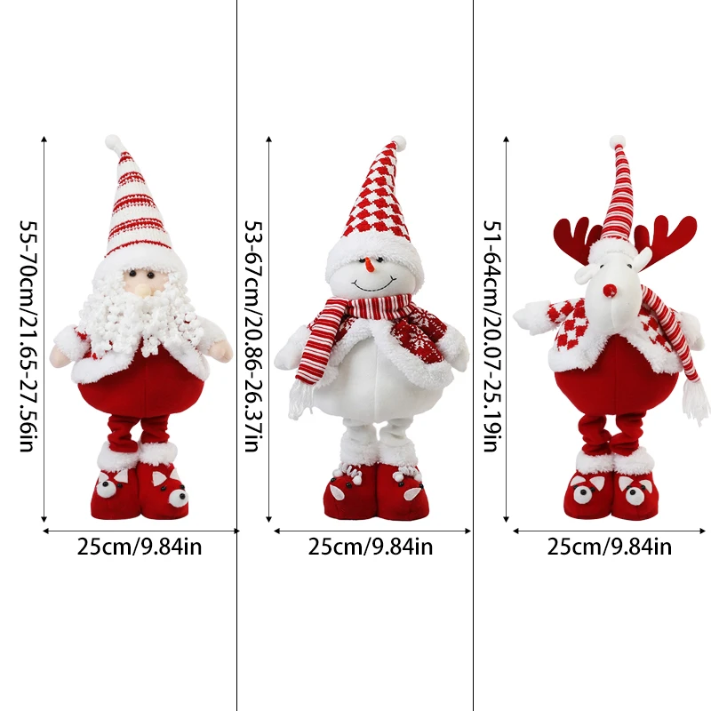 Merry Christmas Home Decor: Red White Striped Santa Claus Dolls Snowman Elk Doll Ornament Telescopic Decoration