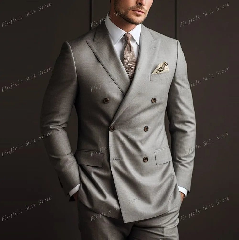 

New Grey Men Formal Occasion Business Prom Casual Suit Groom Groomsman Tuxedos Wedding Party Male 2 Piece Set Blazer Pants