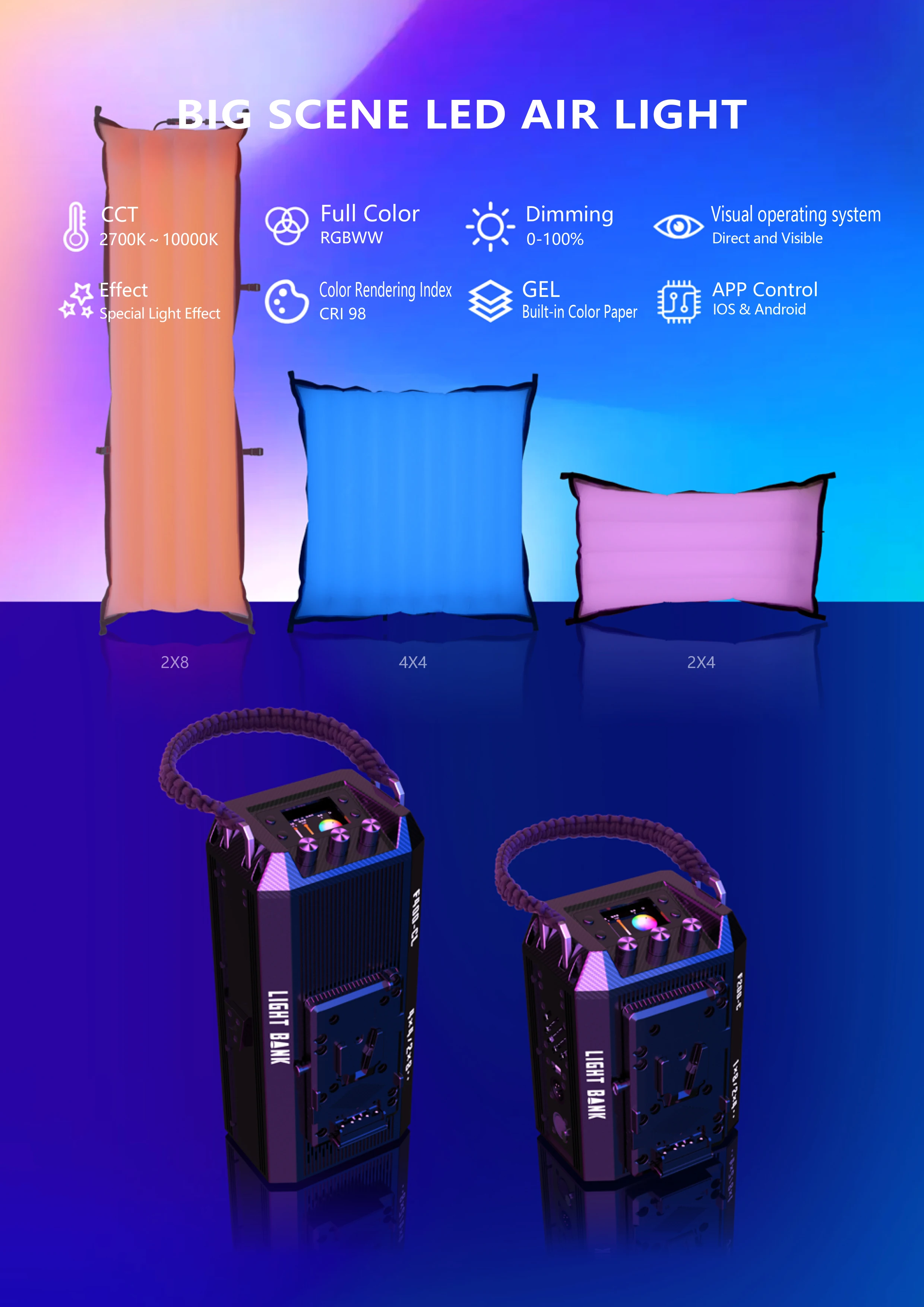 Flynoole 풀 컬러 RGB LED 공기 조명, 2700-10000K 유연한 사진 비디오 조명, 앱 제어, 브이로그 비디오용, L18C, L14C