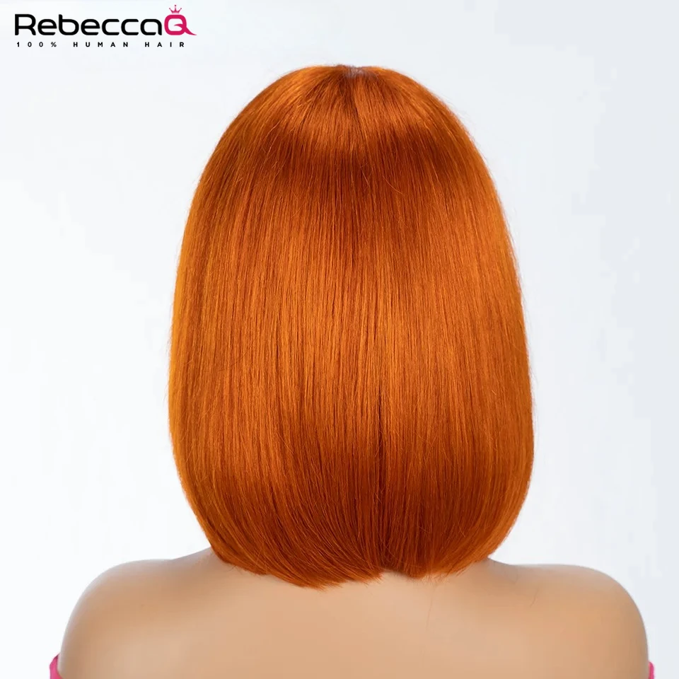 생강 오렌지색 짧은 스트레이트 밥 컷 인모 가발 앞머리 포함 100% 인모 브라질리언 스트레이트 헤어 풀 머신 메이드 가발