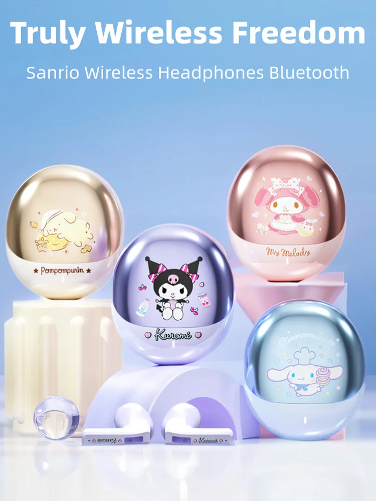 

Аниме Cinnamoroll беспроводные наушники Bluetooth наушники Sanrio Спортивная гарнитура My Melody мини музыкальные наушники с помпоном Purin подарок для девушки