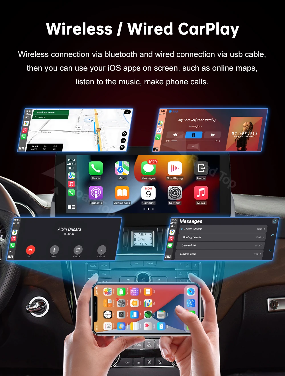 RoadTop 12,3-Zoll Kabelloses CarPlay Android Auto Multimedia Linux Touchscreen für Mercedes-Benz GLE GLS 2016-2018 NTG5.0 System – Detail 9