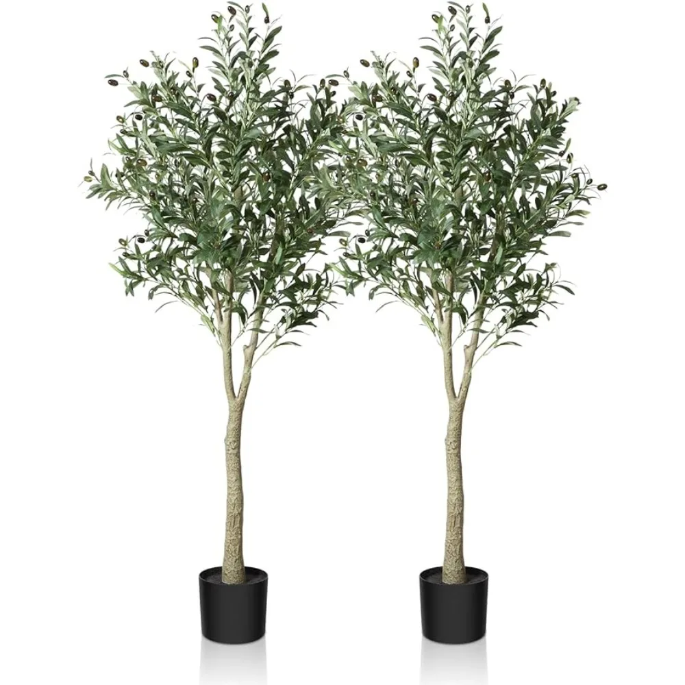 

Artificial Olive Tree Plant 5 Feet Fake Topiary Silk Tree, Perfect Faux Plants in Pot,2Pack，Artificial Decorations