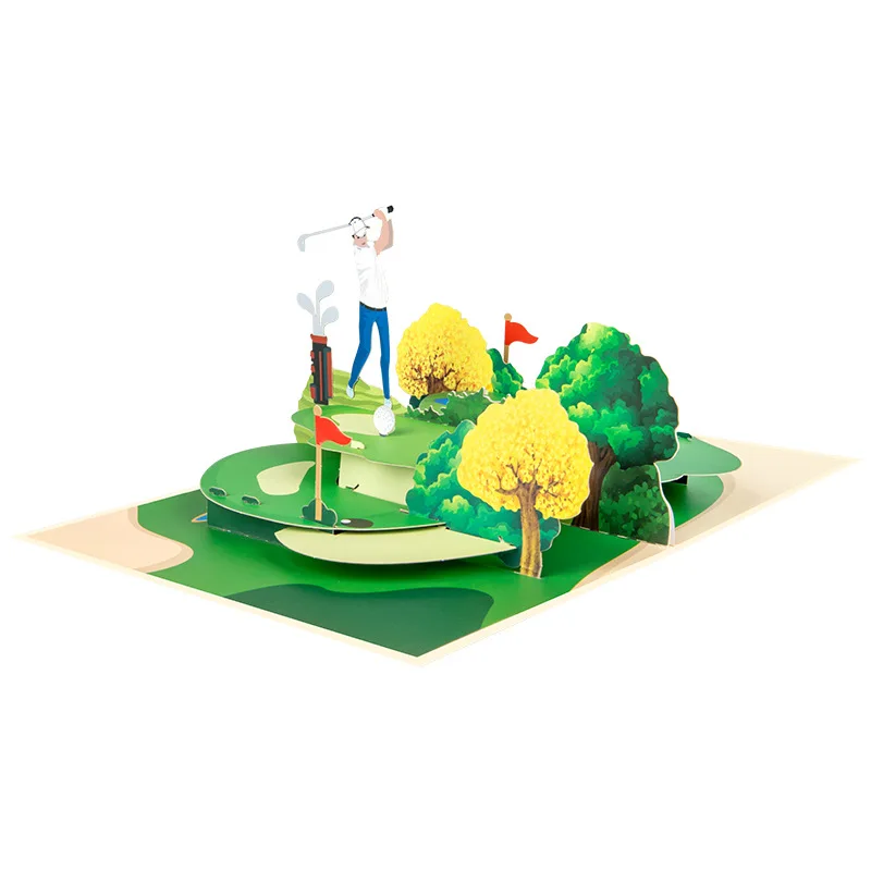 Pop up creative 3D greeting card sports cards golf handmade gift paper carving gifts thank you cards for business