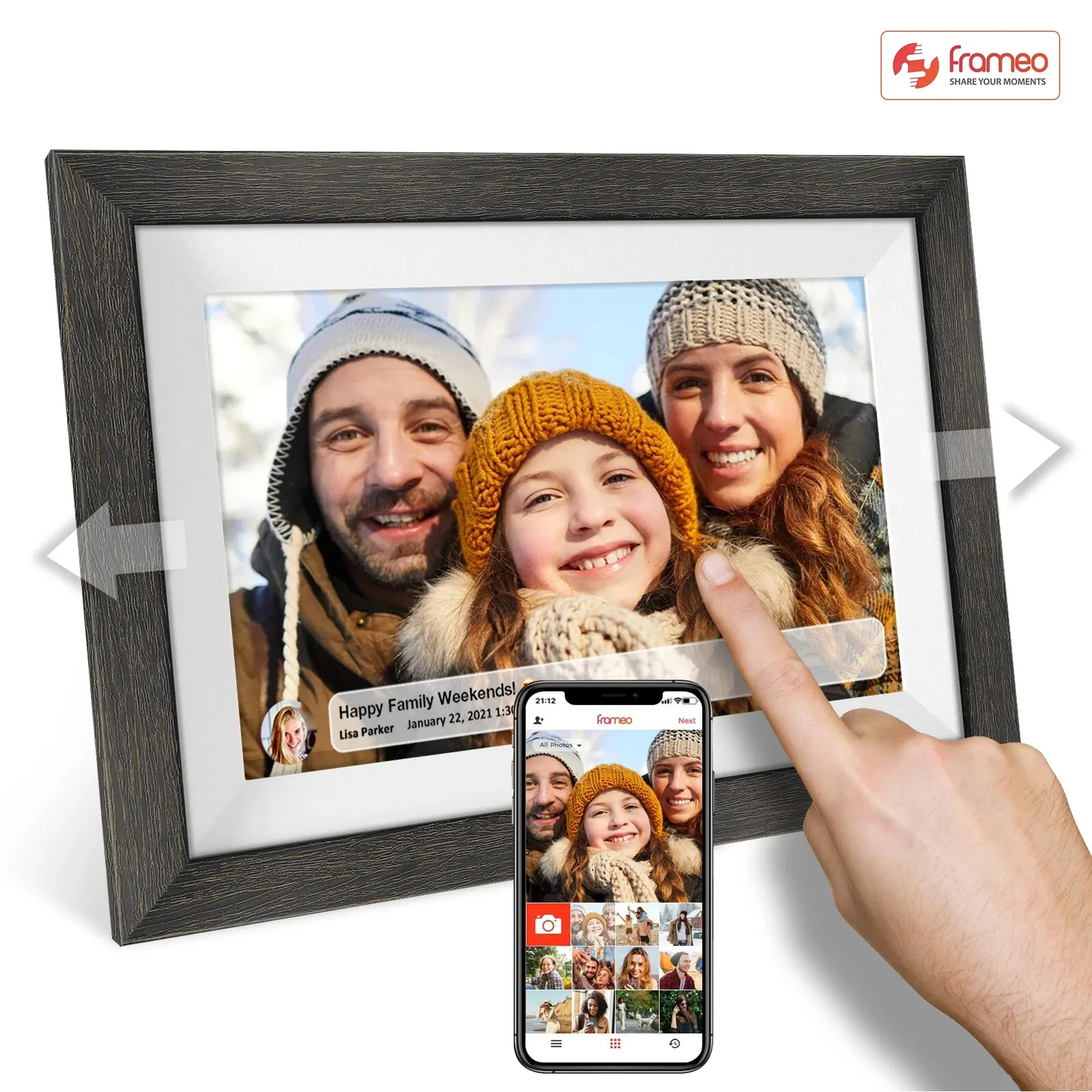 

Frameo 10.1 Inch Smart Digital Picture Frame Wood 64GB Memory IPS HD 1080P Electronic Photo Frame WiFi Touch Screen for Gift