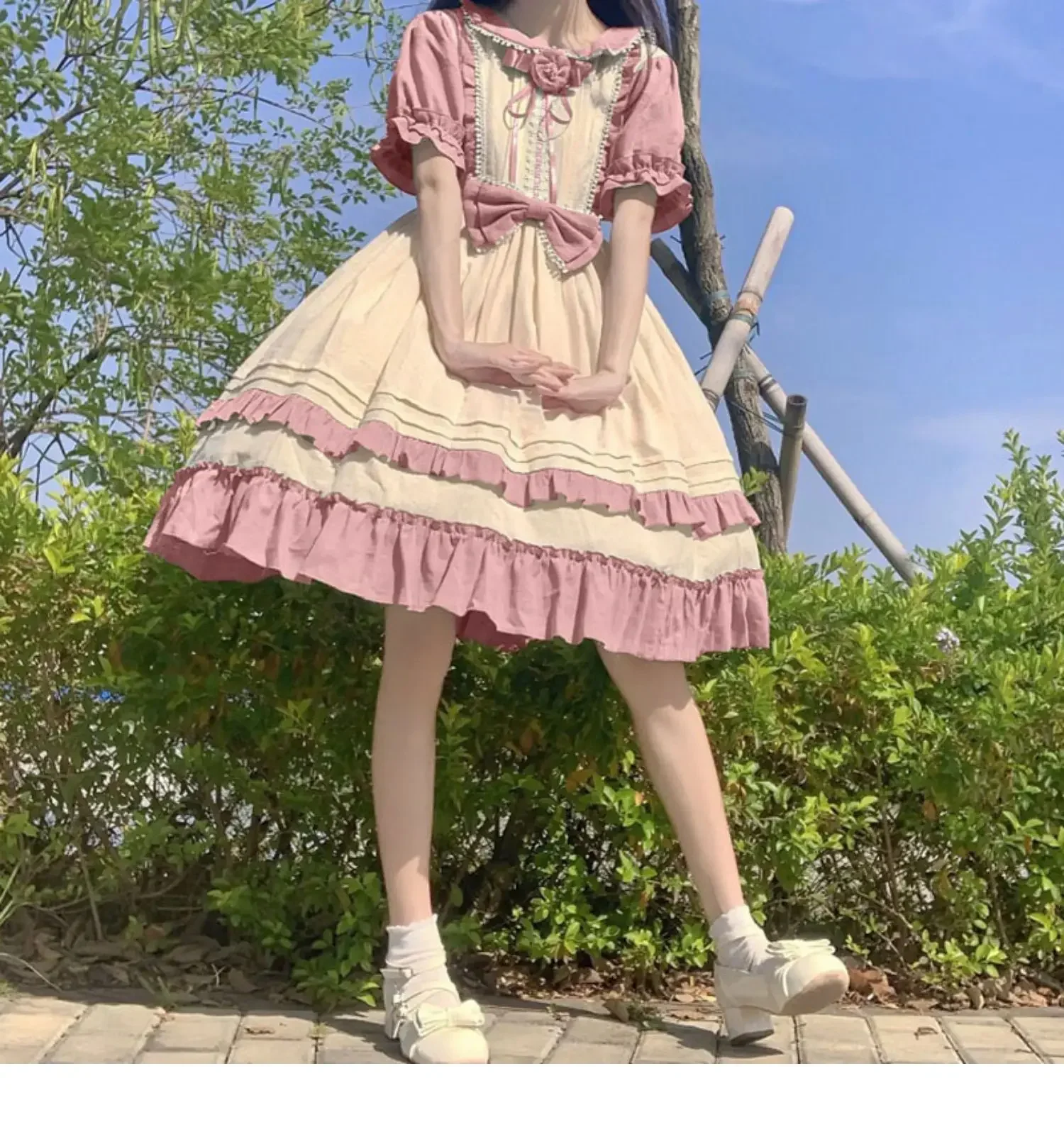 L-4XL Japanese Summer Short Sleeve Leisure Lolita Fairy Dress Ruffles Splicing Sweet Bow High Waist A-line Knee-length Dresses - AliExpress 200000345 L-4XL Japanese Summer Short Sleeve Leisure Lolita Fairy Dress Ruffles Splicing Sweet Bow High Waist A-line Knee-length Dresses - AliExpress 200000345